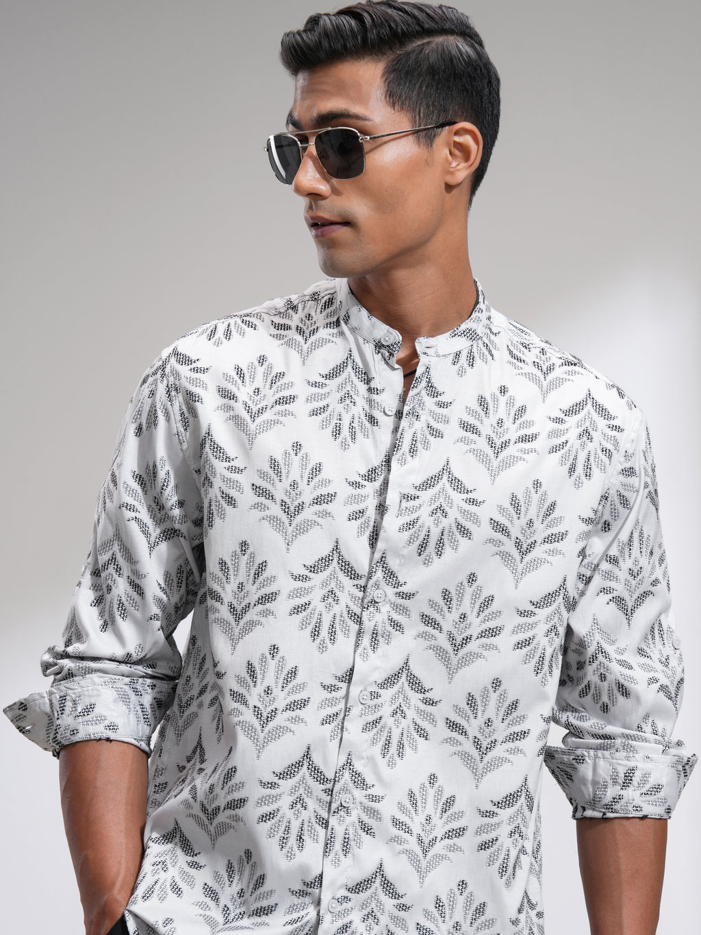 Highlander Men Grey Self Design Relaxed Fit Casual Shirt - Grey - Image 1