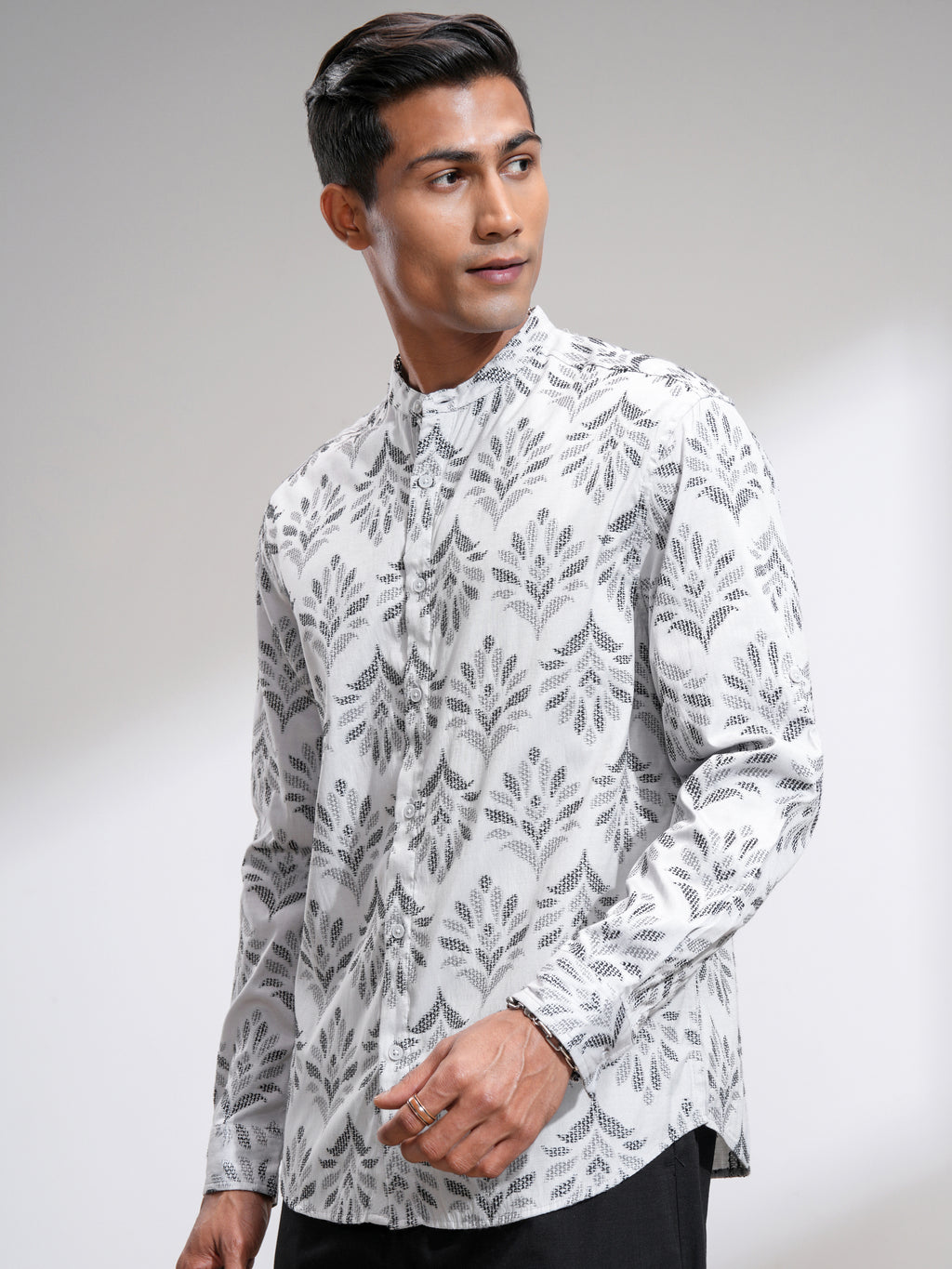 Highlander Men Grey Self Design Relaxed Fit Casual Shirt - Grey - Image 4