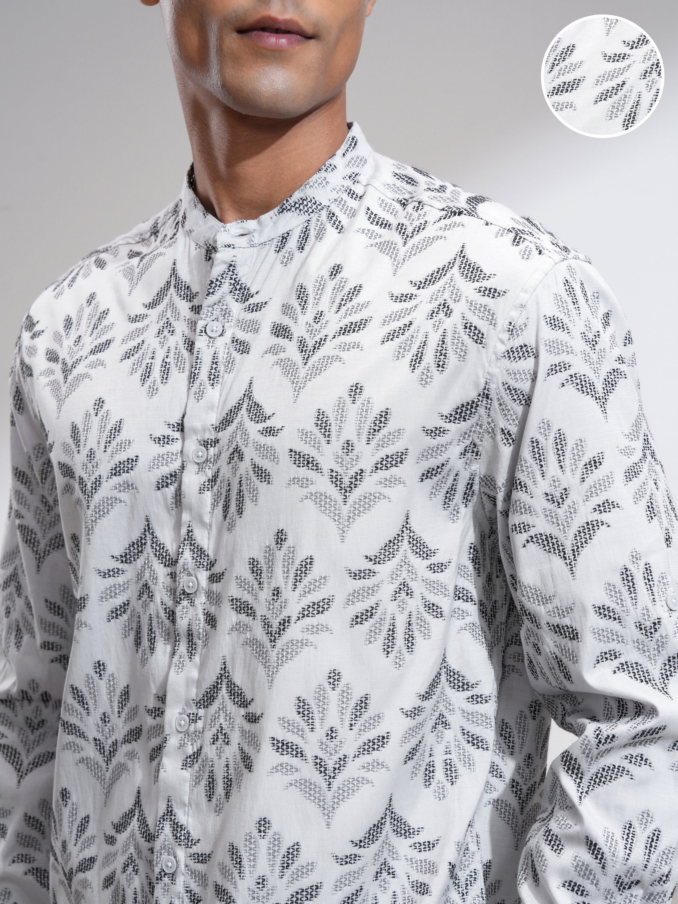 Highlander Men Grey Self Design Relaxed Fit Casual Shirt - Grey - Image 5