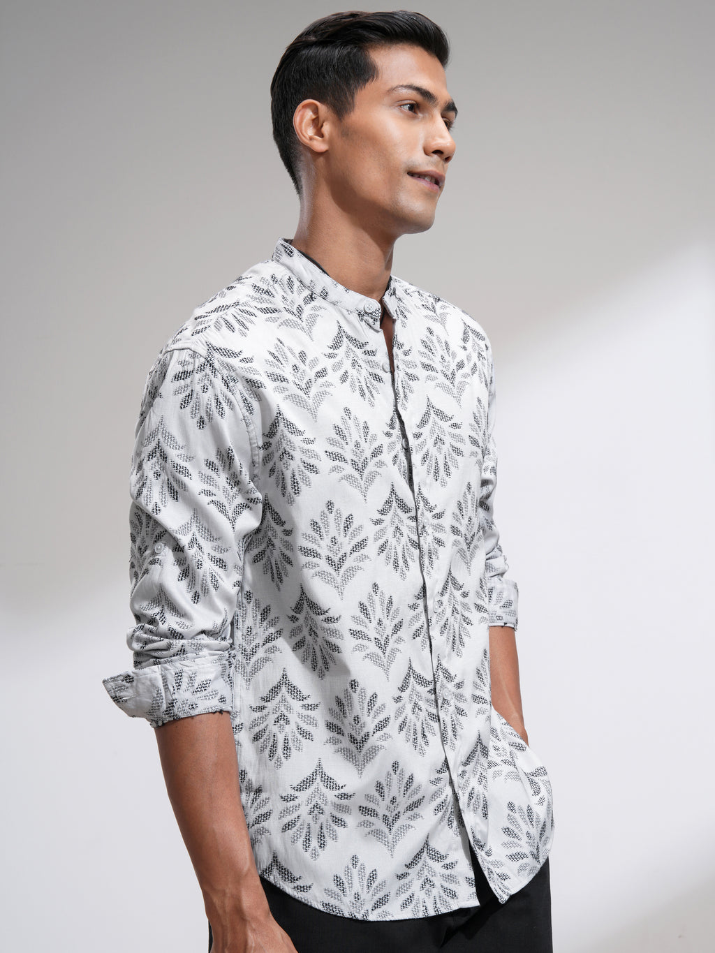 Highlander Men Grey Self Design Relaxed Fit Casual Shirt - Grey - Image 6
