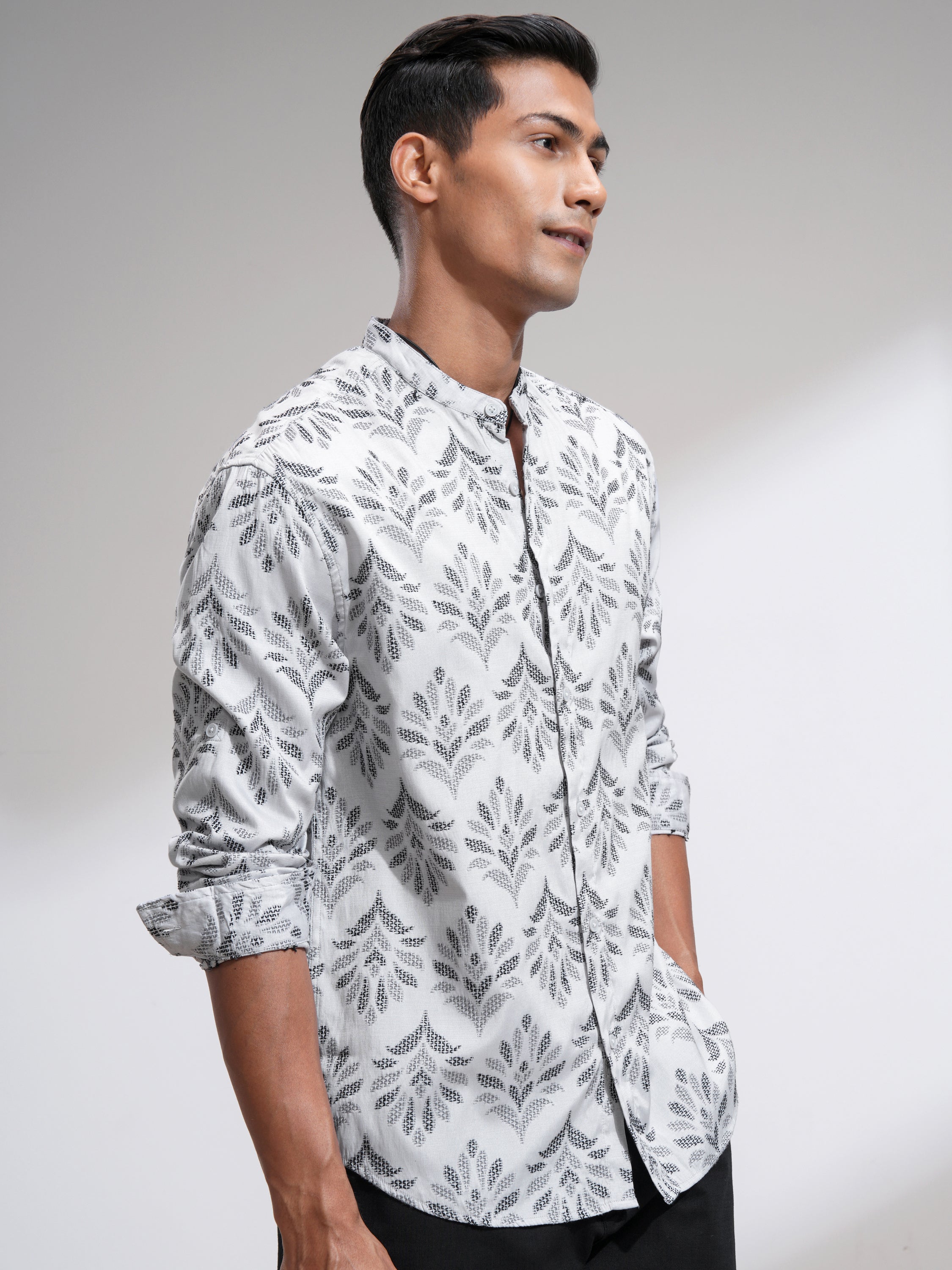 Highlander Men Grey Self Design Relaxed Fit Casual Shirt - Grey - Image 6