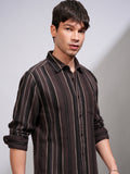 Highlander Men Brown Striped Relaxed Fit Casual Shirt - Brown - Image 1