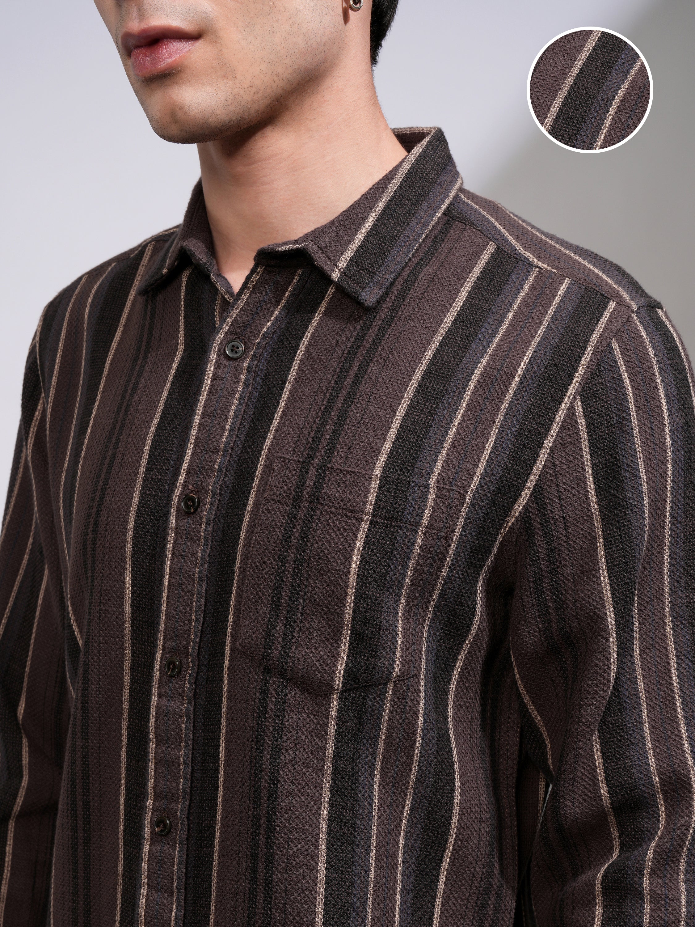 Highlander Men Brown Striped Relaxed Fit Casual Shirt - Brown - Image 5