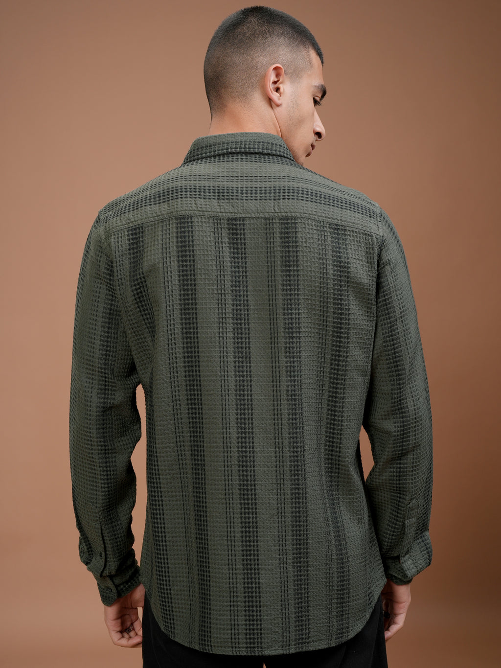 Highlander Men Olive Striped Slim Fit Casual Shirt - Olive - Image 3