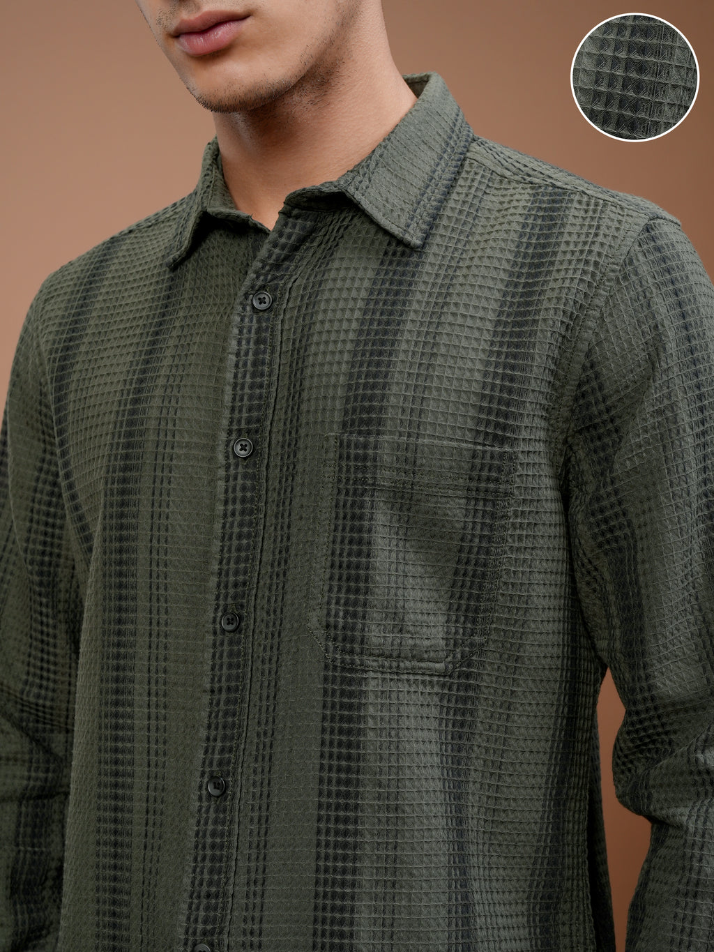 Highlander Men Olive Striped Slim Fit Casual Shirt - Olive - Image 5