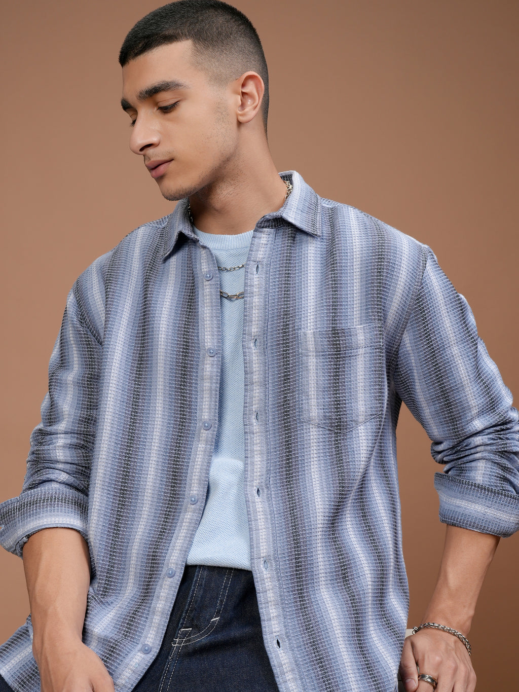 Highlander Men Blue Striped Relaxed Fit Casual Shirt - Blue - Image 1