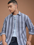 Highlander Men Blue Striped Relaxed Fit Casual Shirt - Blue - Image 1