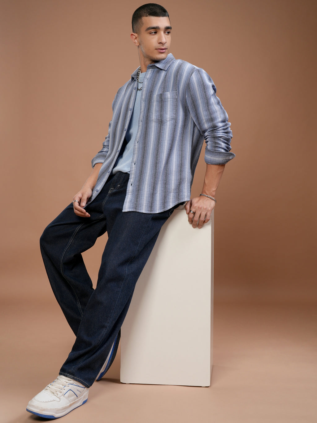 Highlander Men Blue Striped Relaxed Fit Casual Shirt - Blue - Image 2