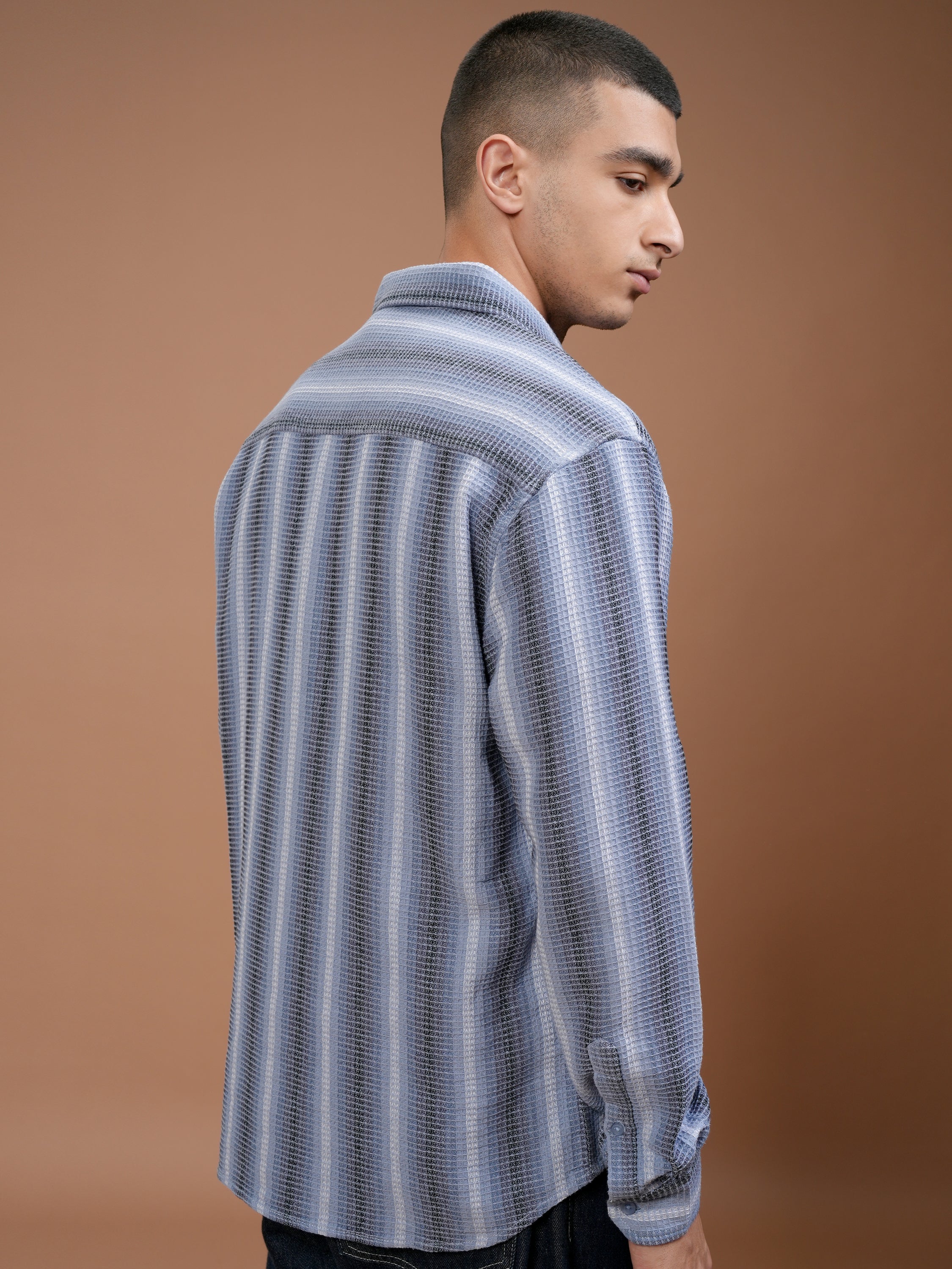 Highlander Men Blue Striped Relaxed Fit Casual Shirt - Blue - Image 3