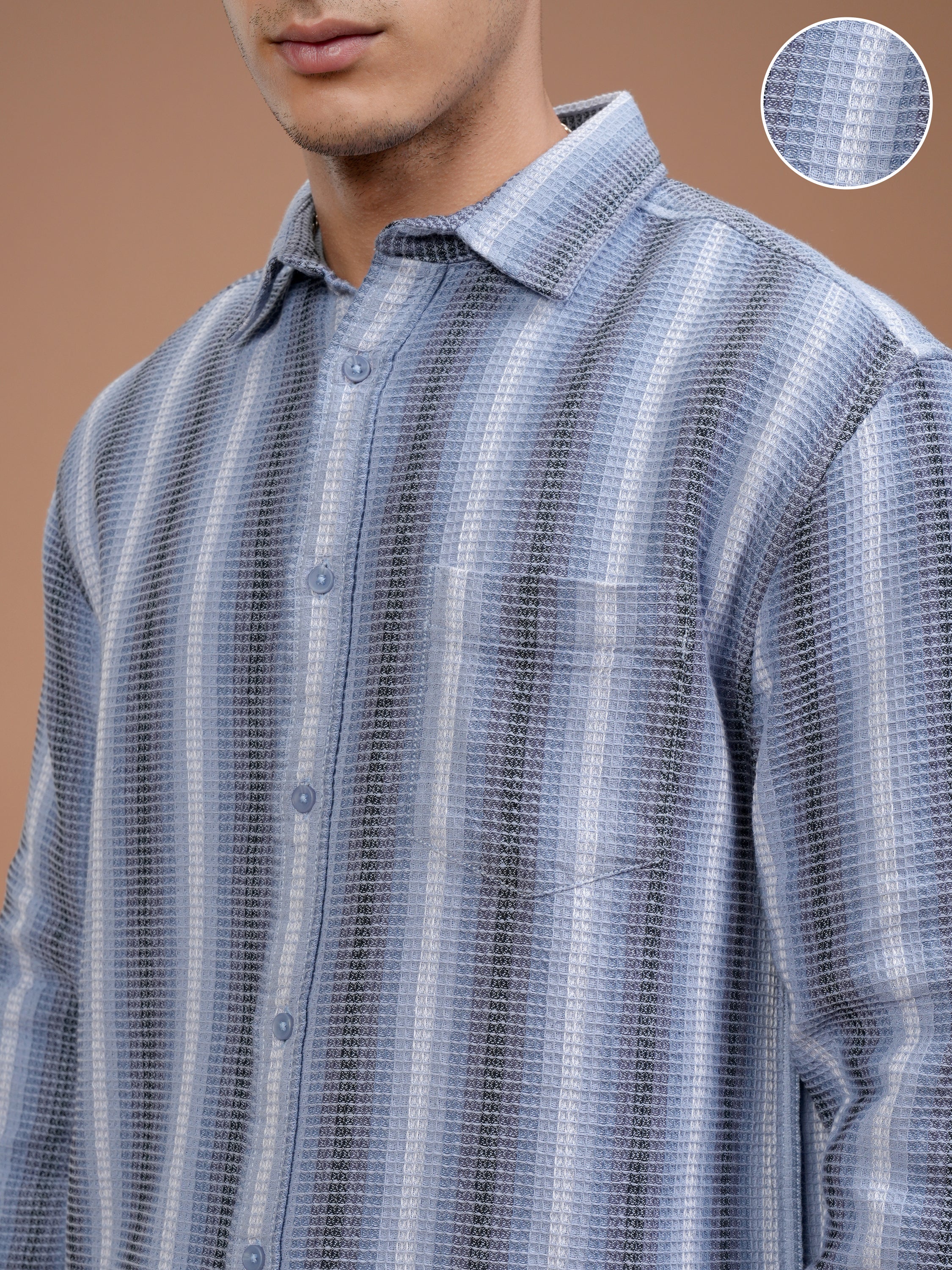 Highlander Men Blue Striped Relaxed Fit Casual Shirt - Blue - Image 5