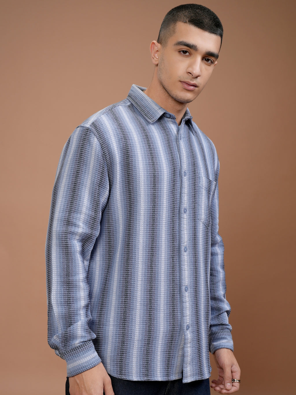 Highlander Men Blue Striped Relaxed Fit Casual Shirt - Blue - Image 6