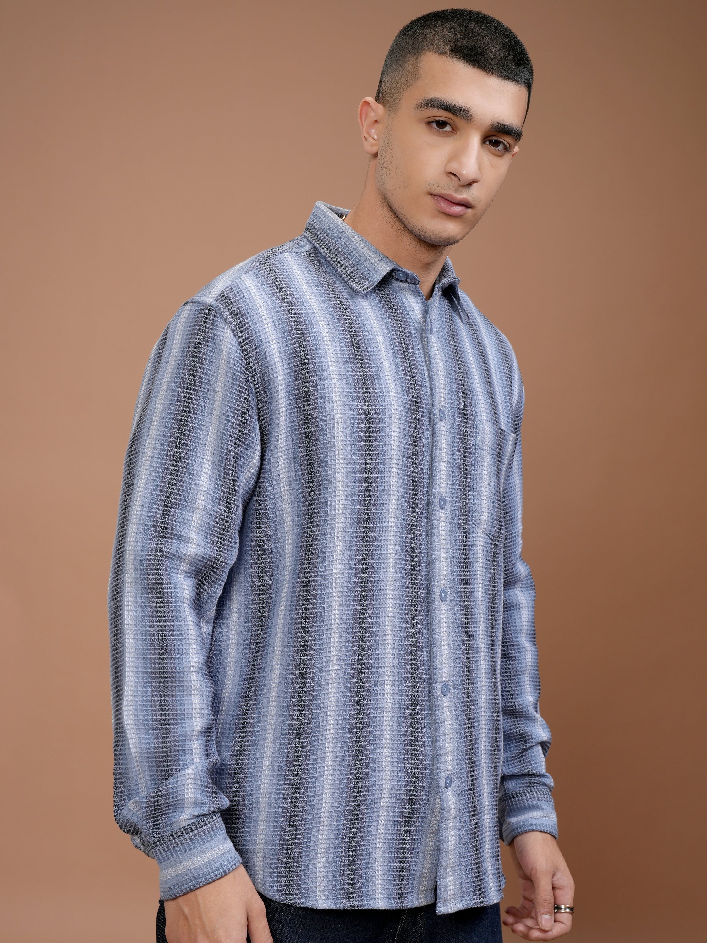 Highlander Men Blue Striped Relaxed Fit Casual Shirt - Blue - Image 6