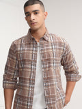 Highlander Men Brown Checked Slim Fit Casual Shirt - Brown - Image 1