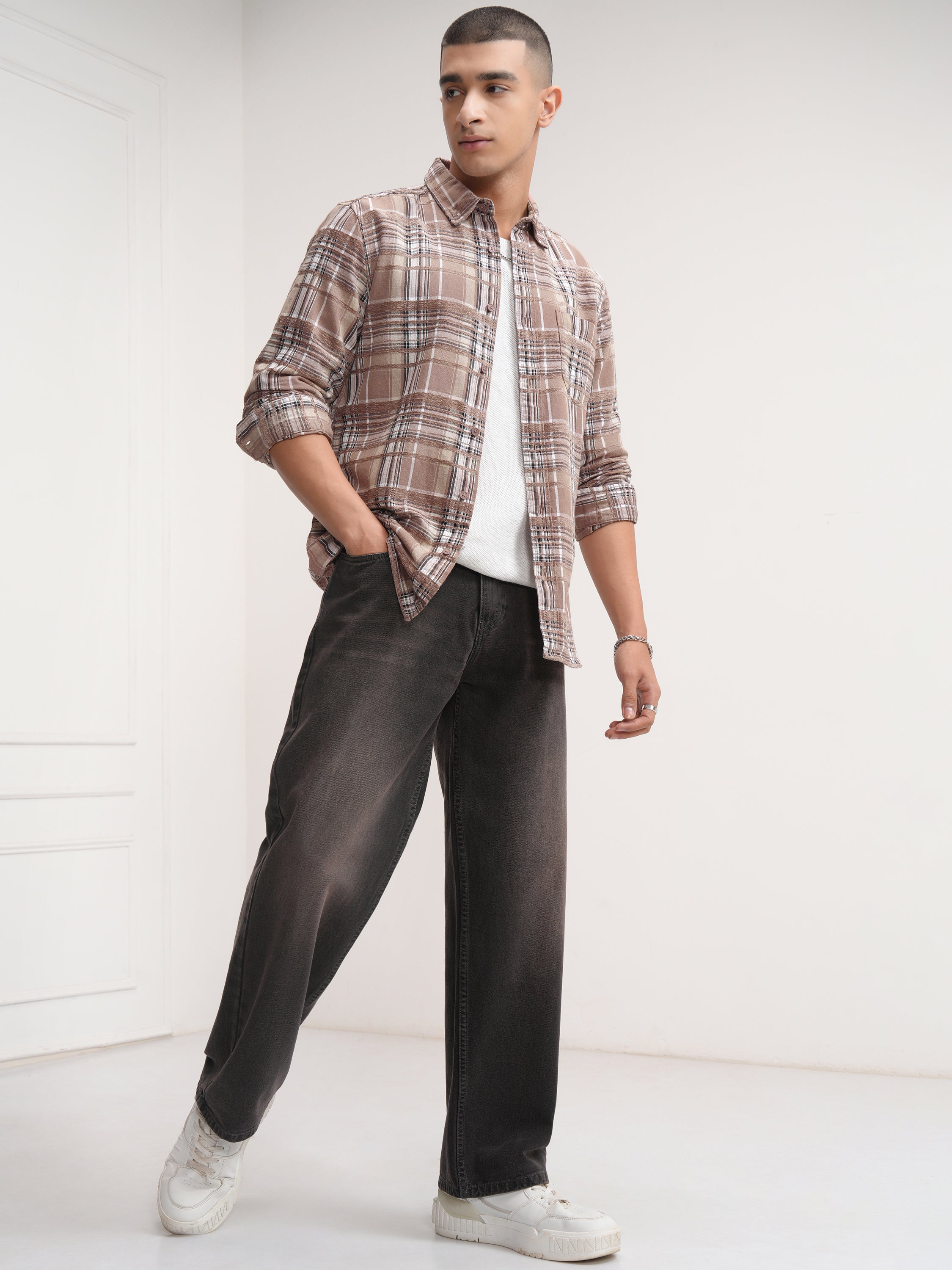 Highlander Men Brown Checked Slim Fit Casual Shirt - Brown - Image 2
