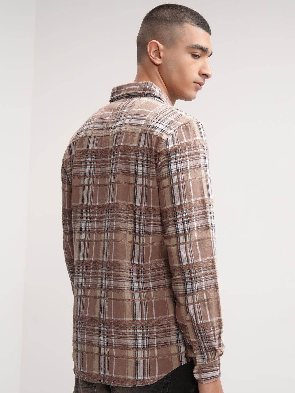 Highlander Men Brown Checked Slim Fit Casual Shirt - Brown - Image 3