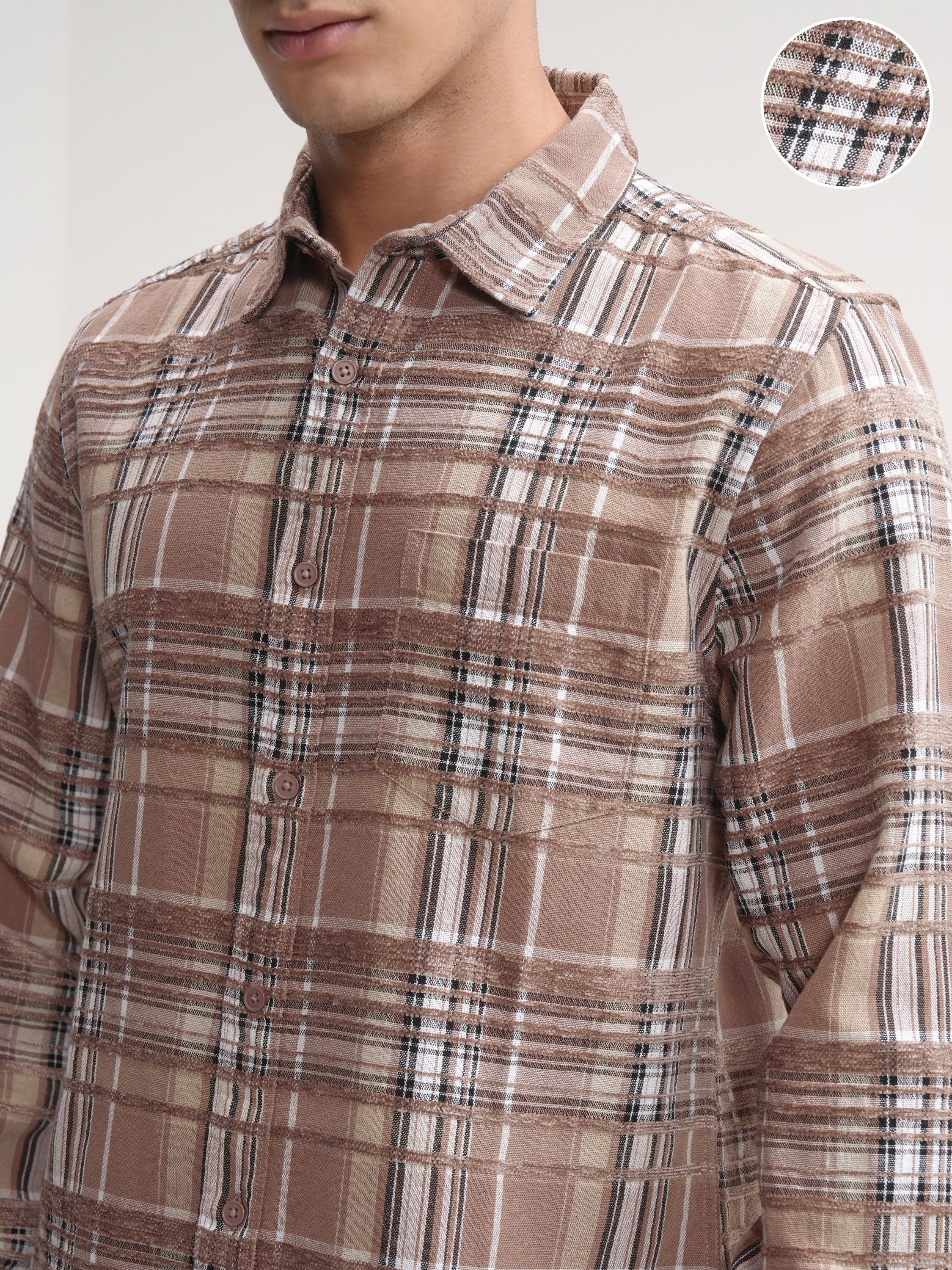 Highlander Men Brown Checked Slim Fit Casual Shirt - Brown - Image 5