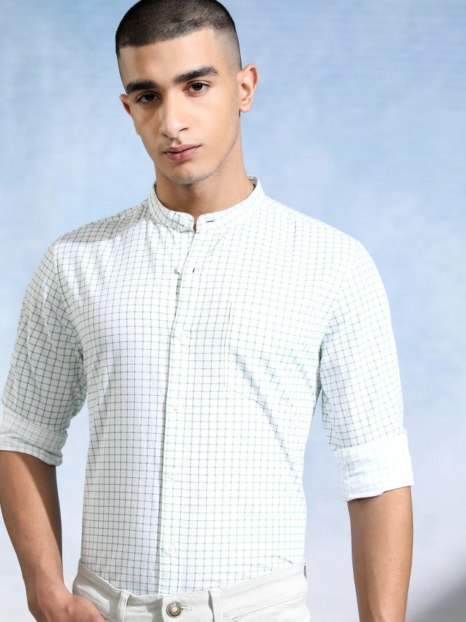 Highlander Men White Checked Slim Fit Casual Shirt - White - Image 1