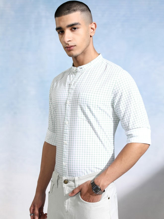 Highlander Men White Checked Slim Fit Casual Shirt - White - Image 4