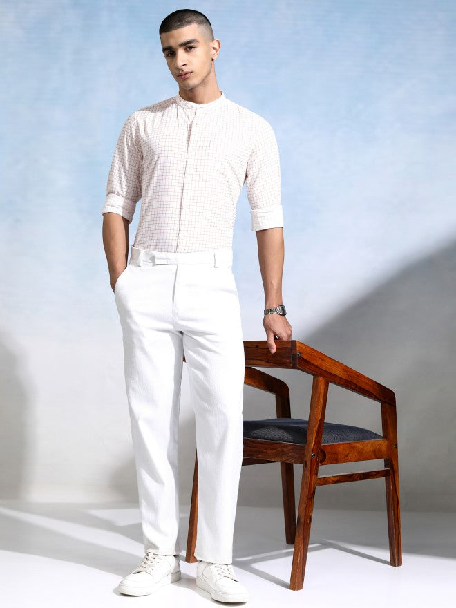 Highlander Men White Checked Slim Fit Casual Shirt - White - Image 2
