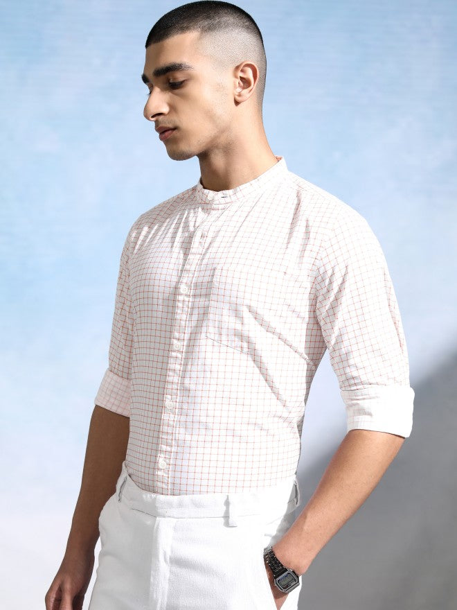 Highlander Men White Checked Slim Fit Casual Shirt - White - Image 4