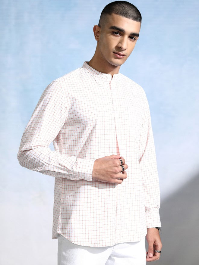 Highlander Men White Checked Slim Fit Casual Shirt - White - Image 6