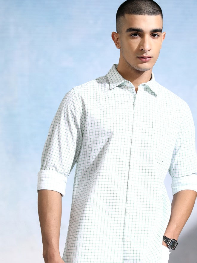 Highlander Men White Checked Slim Fit Casual Shirt - White - Image 1