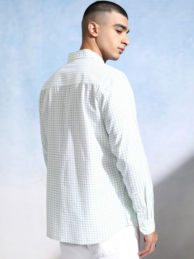 Highlander Men White Checked Slim Fit Casual Shirt - White - Image 3