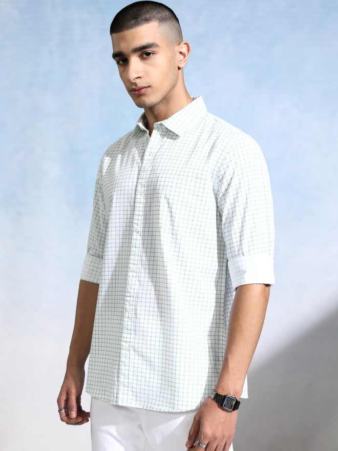 Highlander Men White Checked Slim Fit Casual Shirt - White - Image 4