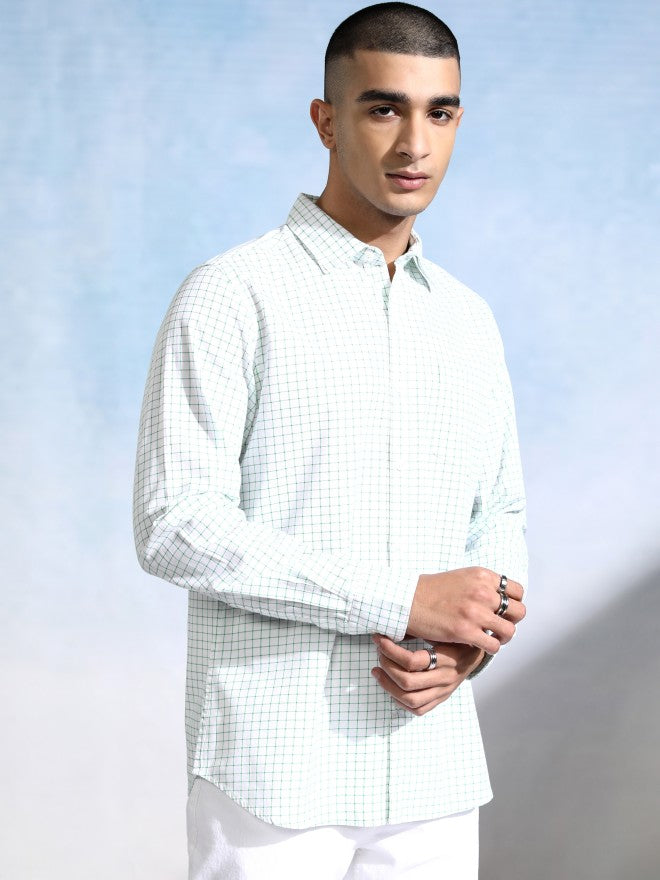 Highlander Men White Checked Slim Fit Casual Shirt - White - Image 6