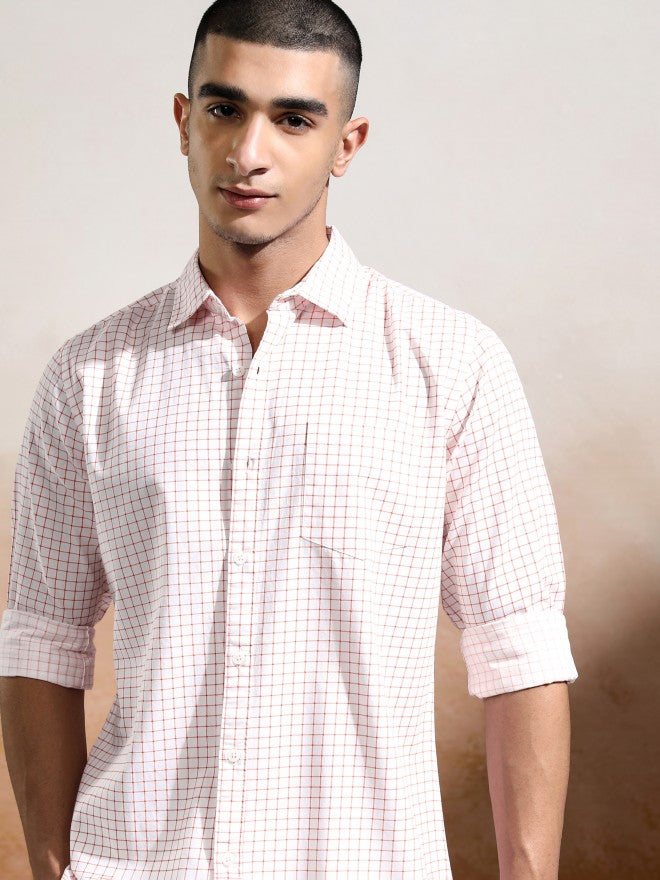 Highlander Men White Checked Slim Fit Casual Shirt - White - Image 1