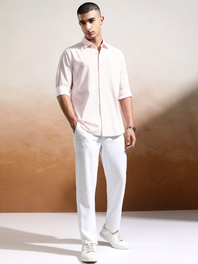 Highlander Men White Checked Slim Fit Casual Shirt - White - Image 2