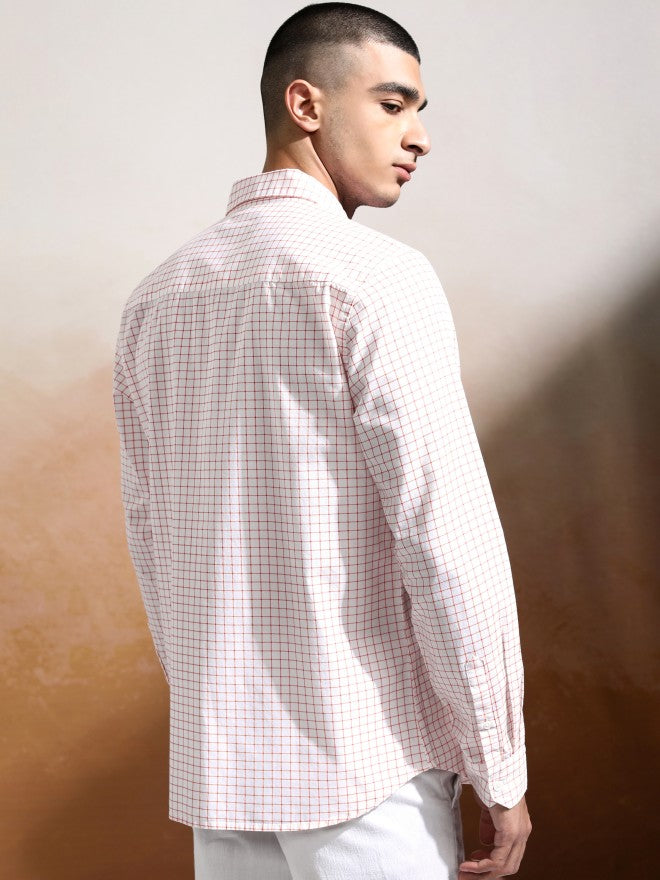 Highlander Men White Checked Slim Fit Casual Shirt - White - Image 3