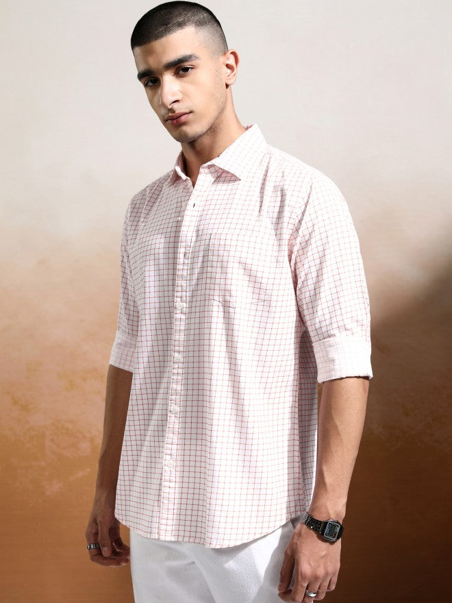 Highlander Men White Checked Slim Fit Casual Shirt - White - Image 4