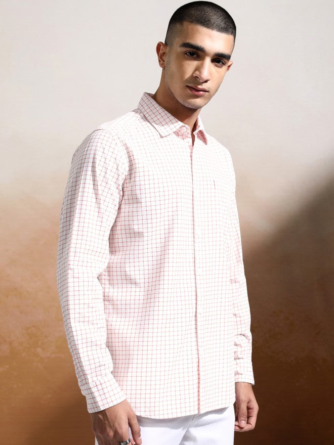 Highlander Men White Checked Slim Fit Casual Shirt - White - Image 6