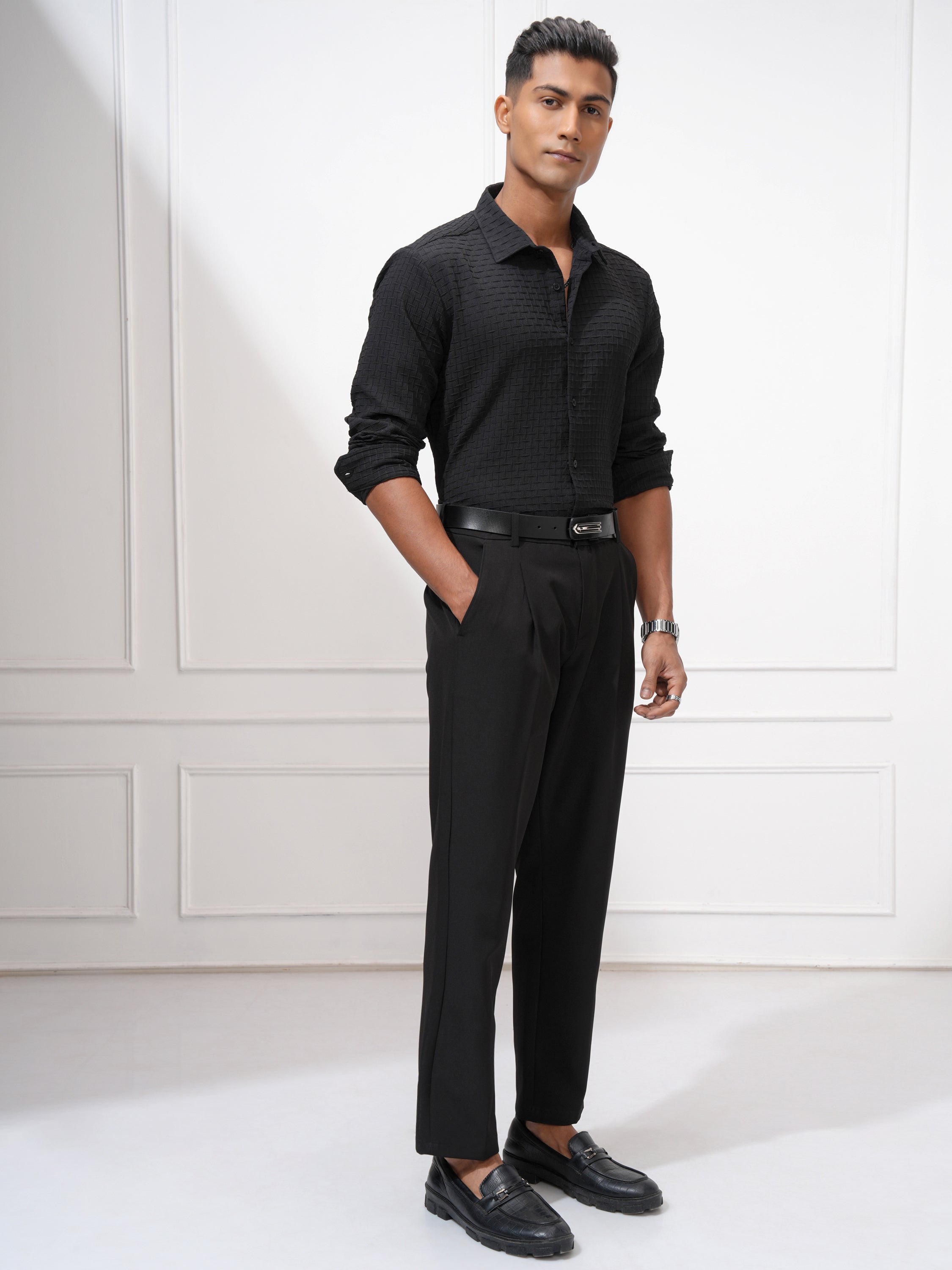 Highlander Men Black Solid Slim Fit Casual Shirt - Black - Image 2