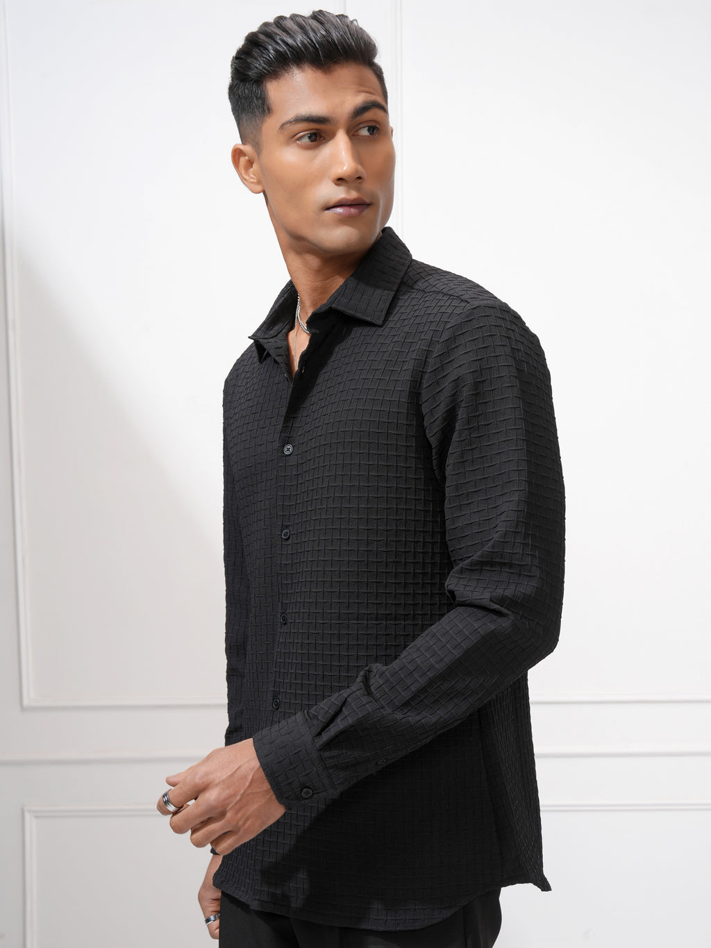 Highlander Men Black Solid Slim Fit Casual Shirt - Black - Image 4