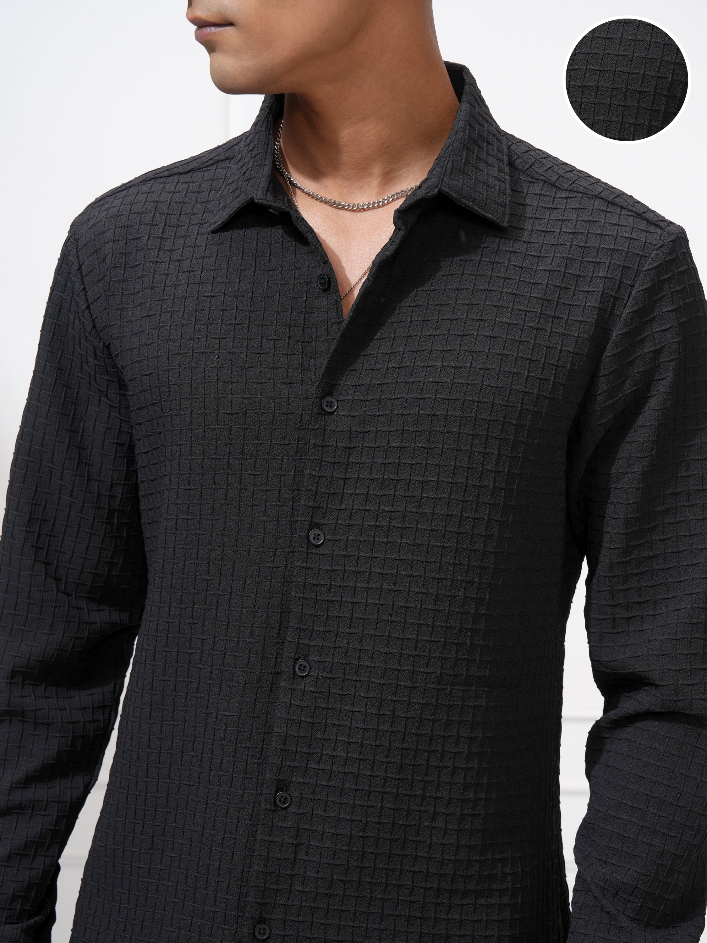 Highlander Men Black Solid Slim Fit Casual Shirt - Black - Image 5
