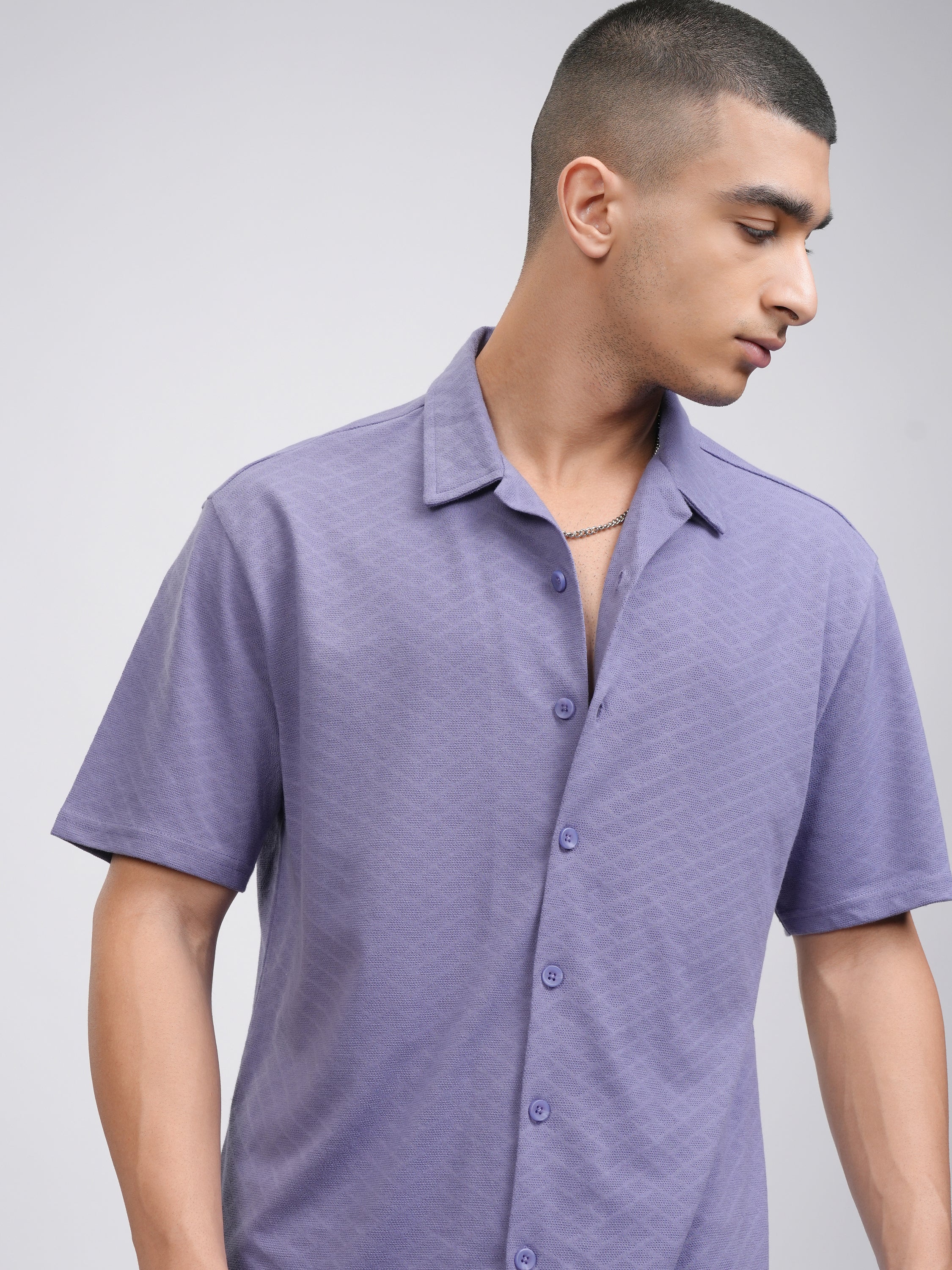 Highlander Men Purple Self Design Relaxed Fit Casual Shirt - Purple - Image 1