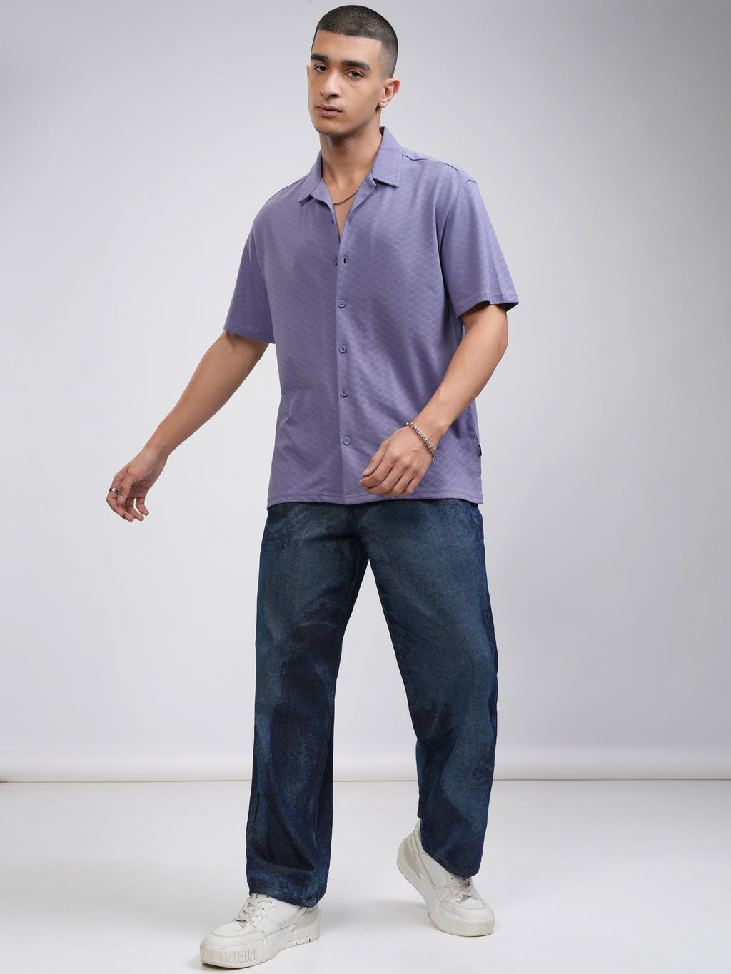 Highlander Men Purple Self Design Relaxed Fit Casual Shirt - Purple - Image 2