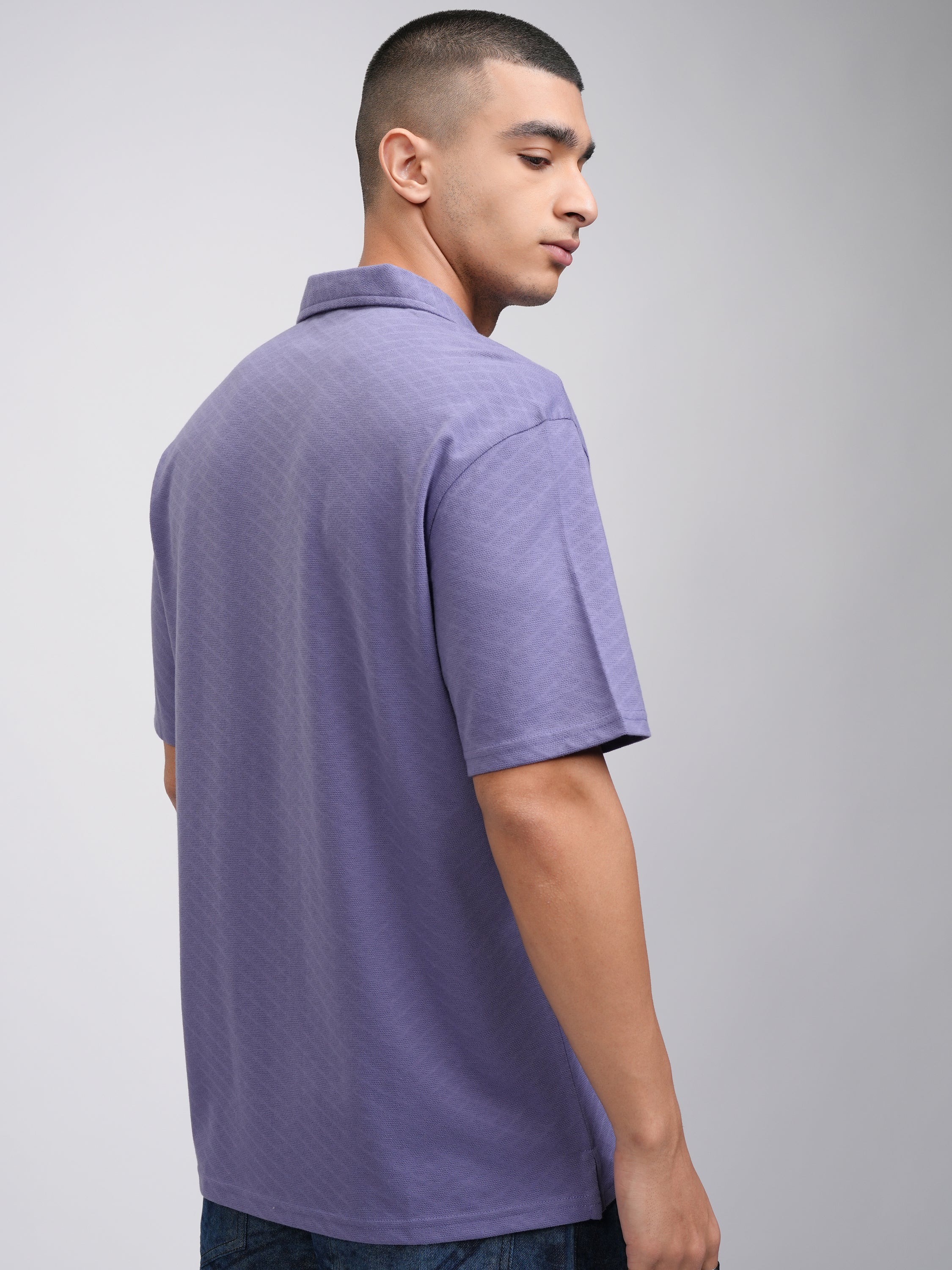Highlander Men Purple Self Design Relaxed Fit Casual Shirt - Purple - Image 3