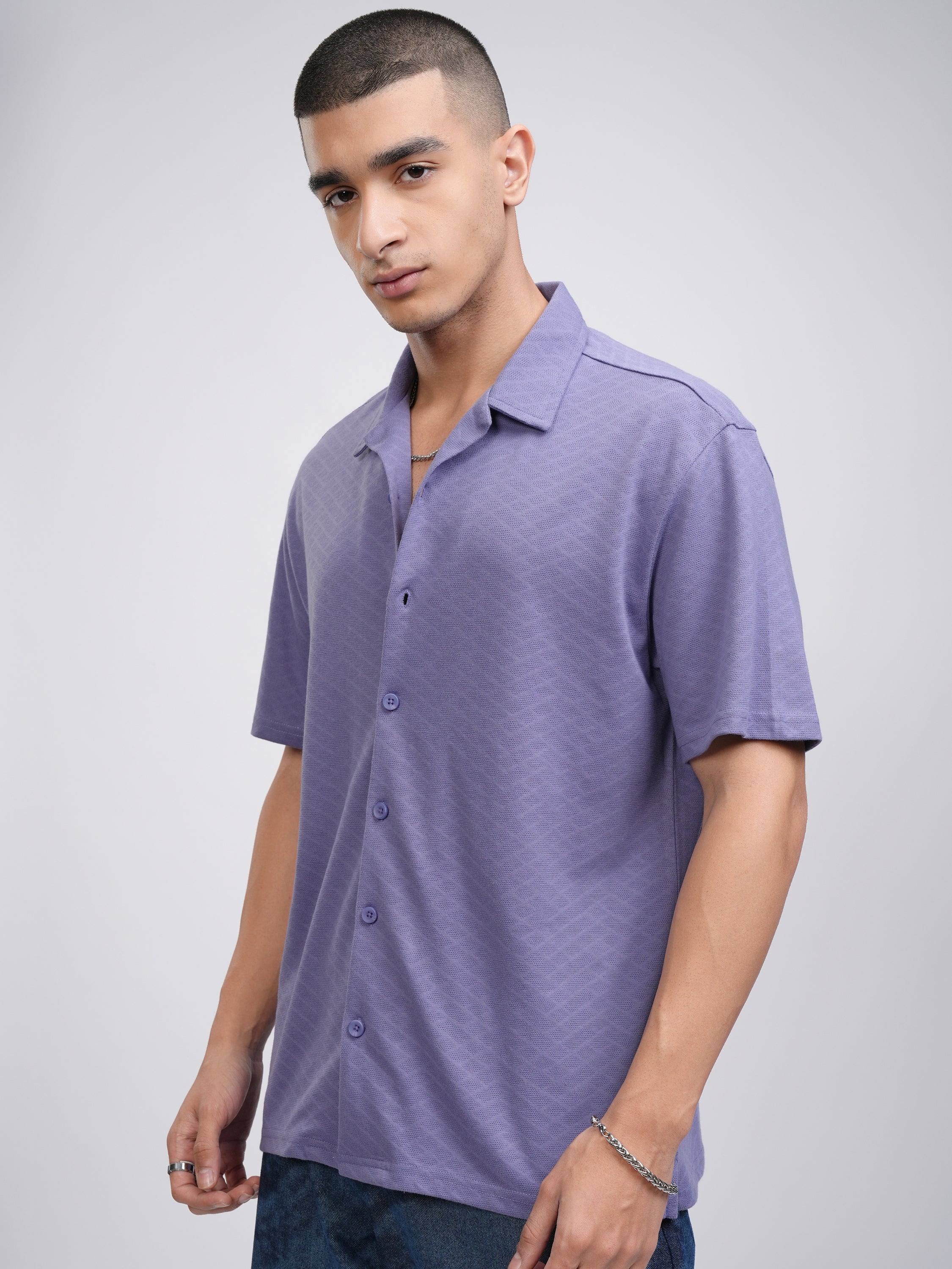 Highlander Men Purple Self Design Relaxed Fit Casual Shirt - Purple - Image 4