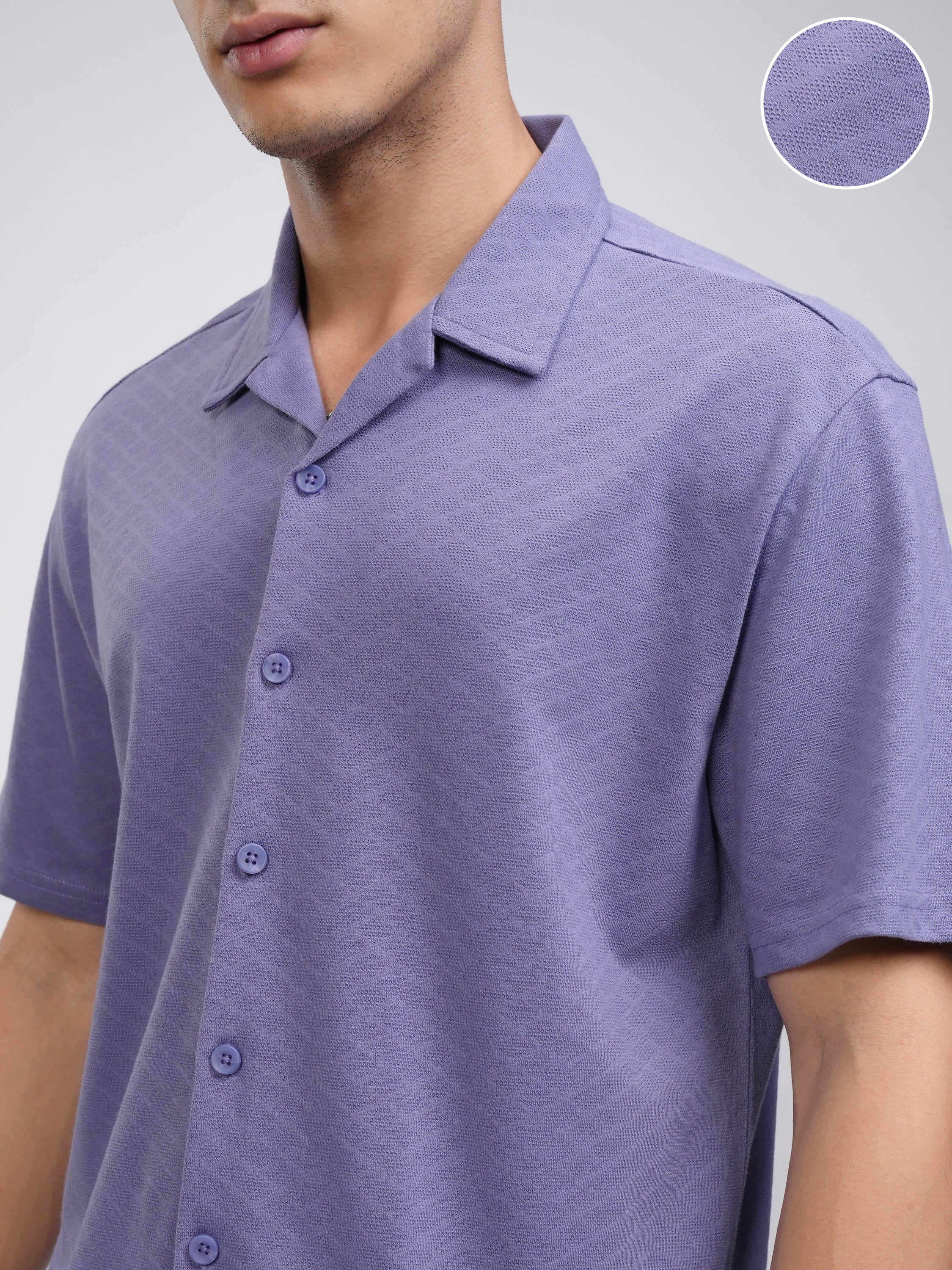 Highlander Men Purple Self Design Relaxed Fit Casual Shirt - Purple - Image 5