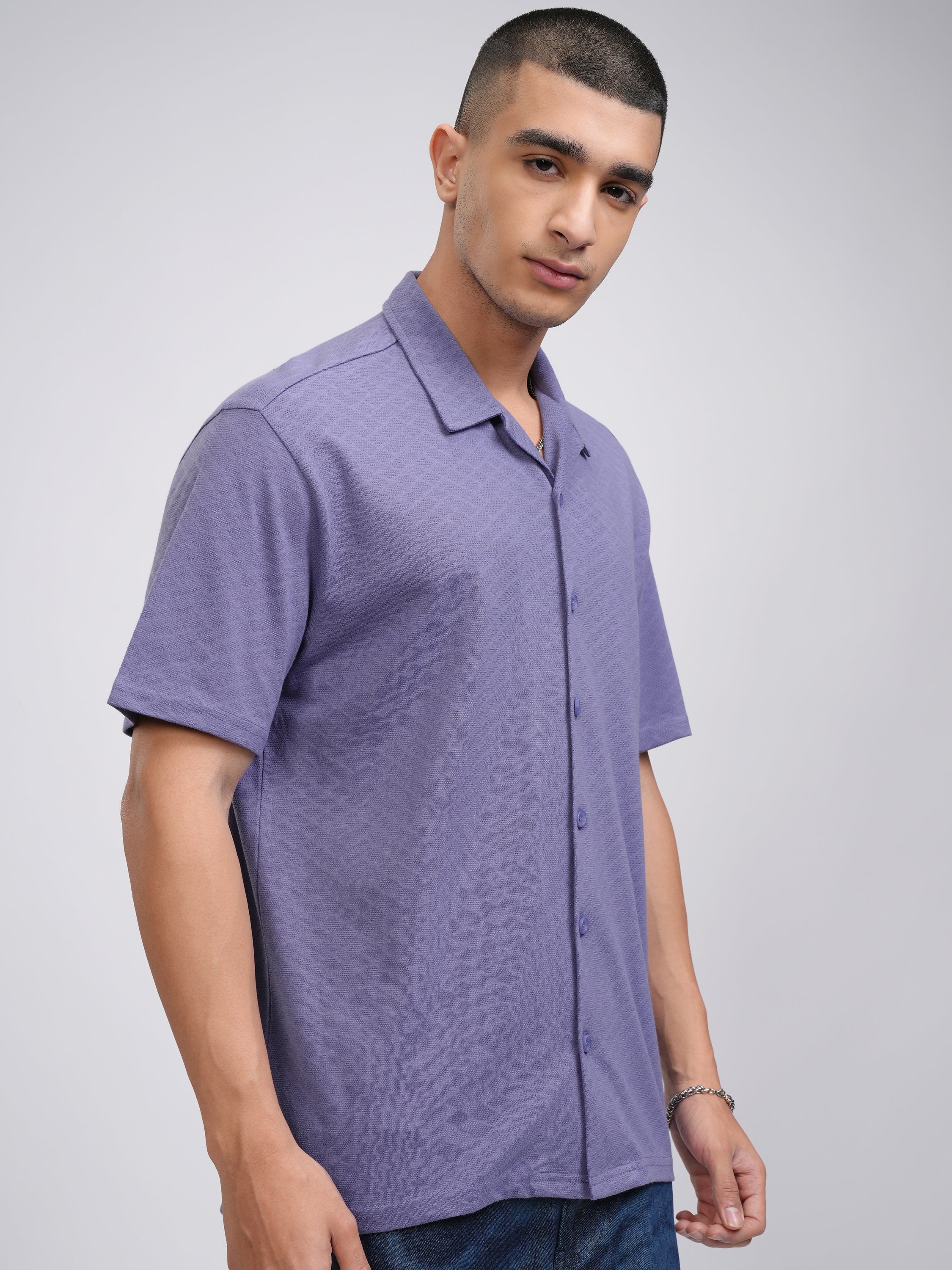 Highlander Men Purple Self Design Relaxed Fit Casual Shirt - Purple - Image 6