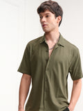 Highlander Men Olive Textured Relaxed Fit Casual Shirt - Olive - Image 1