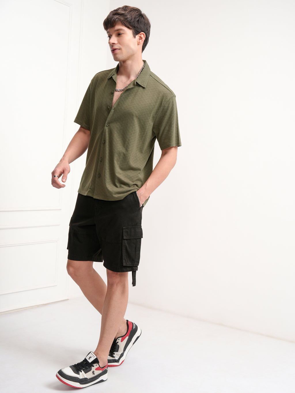 Highlander Men Olive Textured Relaxed Fit Casual Shirt - Olive - Image 2