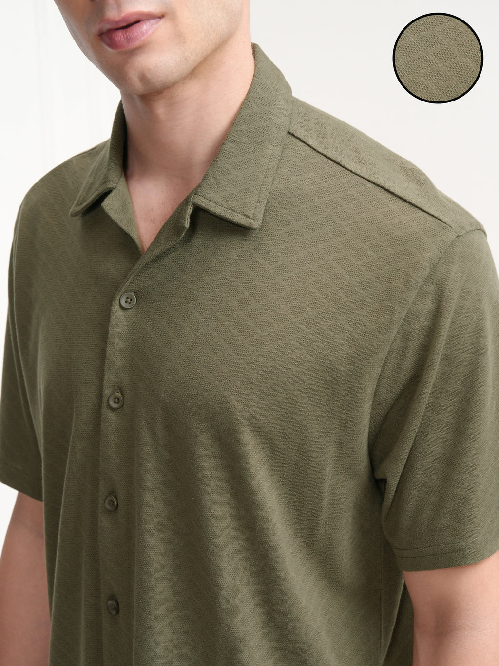 Highlander Men Olive Textured Relaxed Fit Casual Shirt - Olive - Image 5