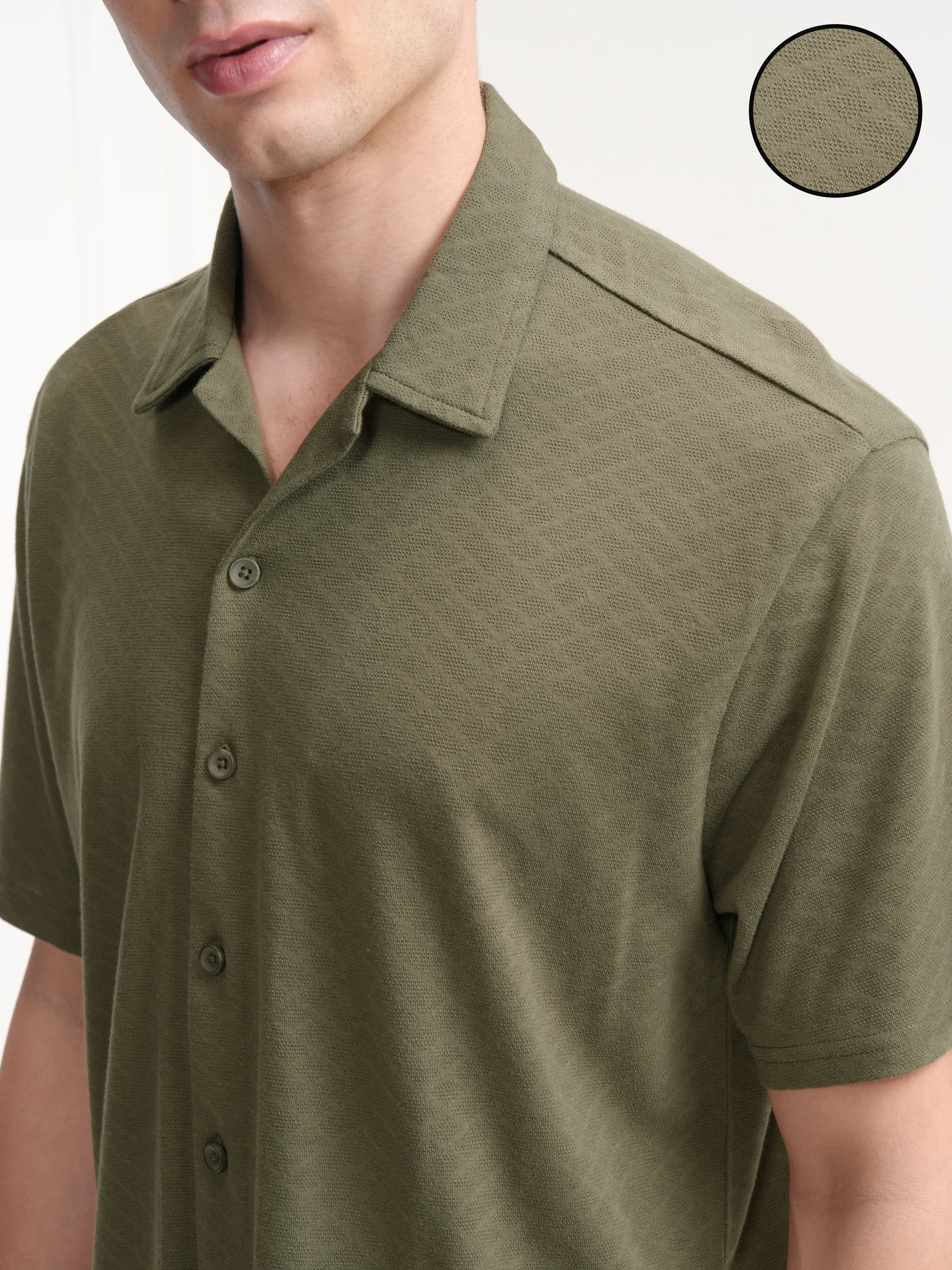 Highlander Men Olive Textured Relaxed Fit Casual Shirt - Olive - Image 5