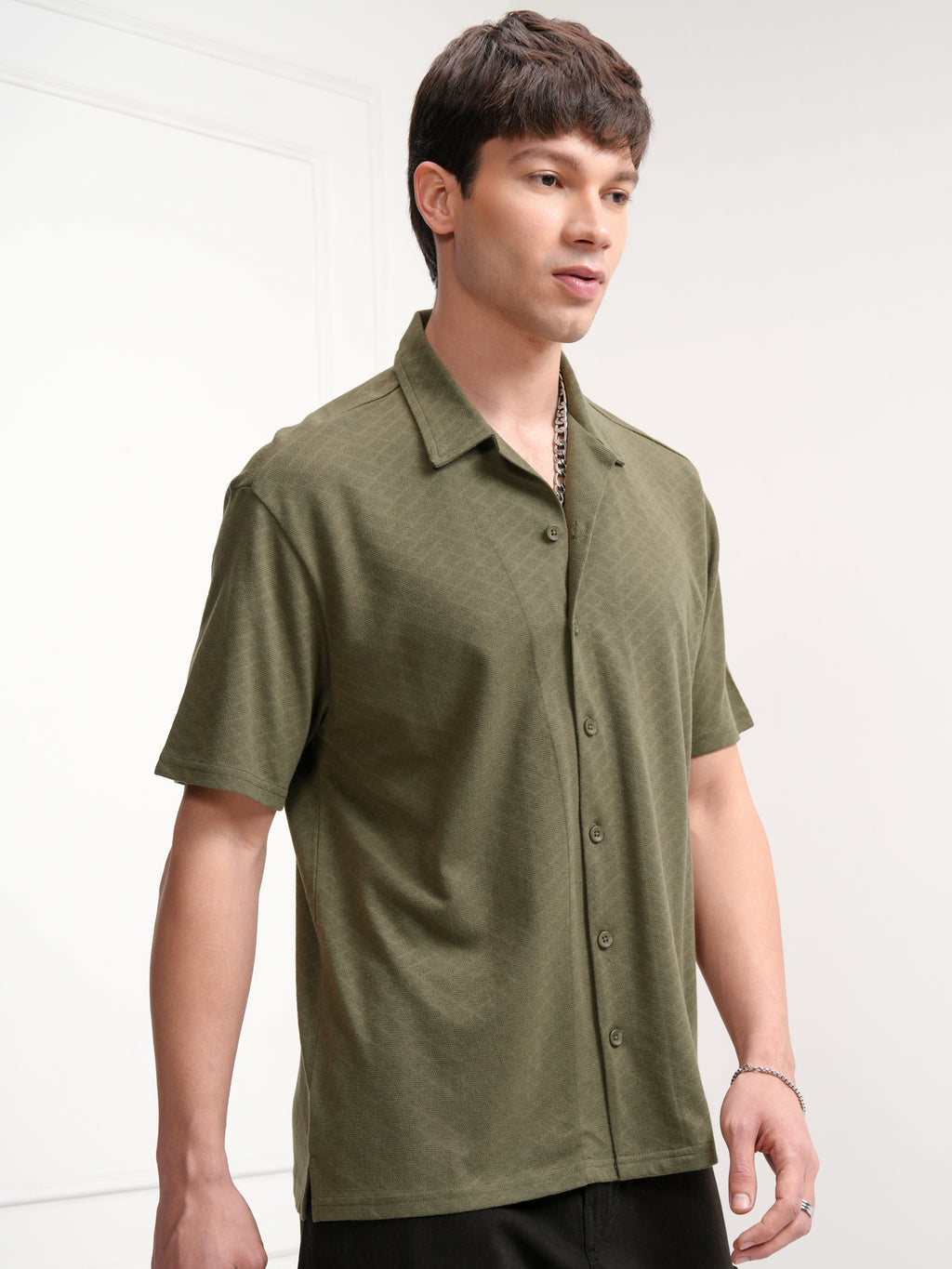 Highlander Men Olive Textured Relaxed Fit Casual Shirt - Olive - Image 6