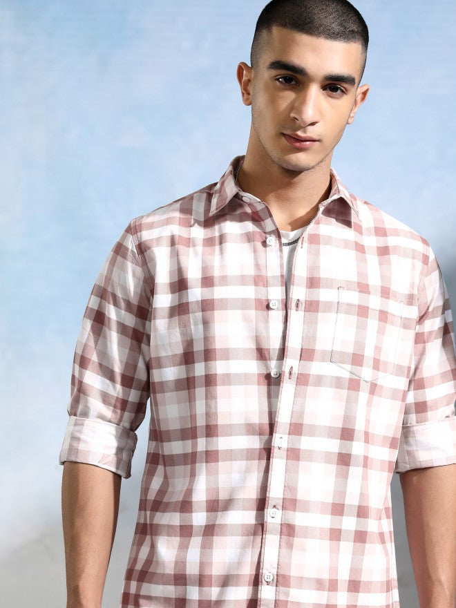 Highlander Men White Checked Slim Fit Casual Shirt - White - Image 1