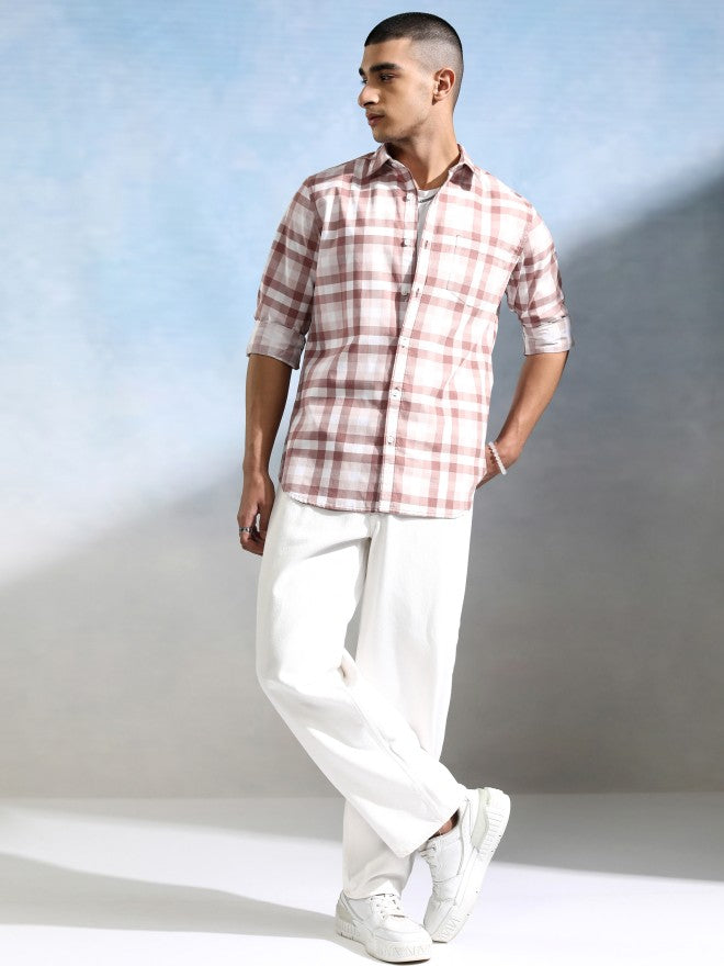 Highlander Men White Checked Slim Fit Casual Shirt - White - Image 2